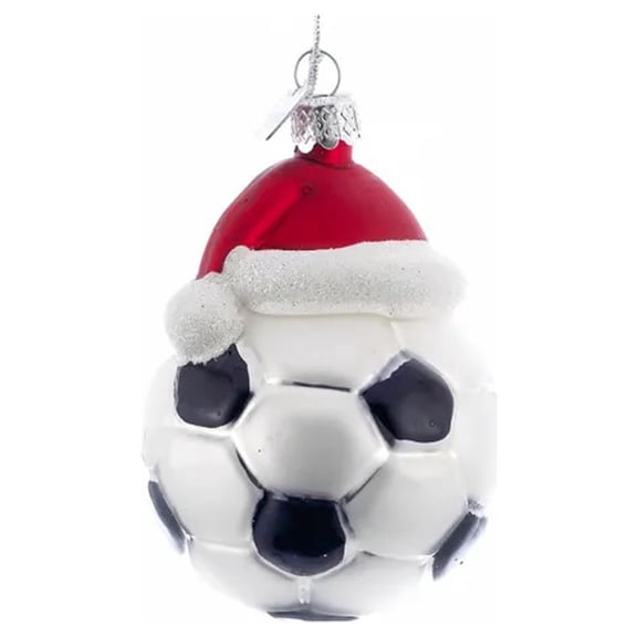 KSA Set of 8 Noble Gems Soccer Ball With Santa Hat Glass Christmas Ornaments 3"