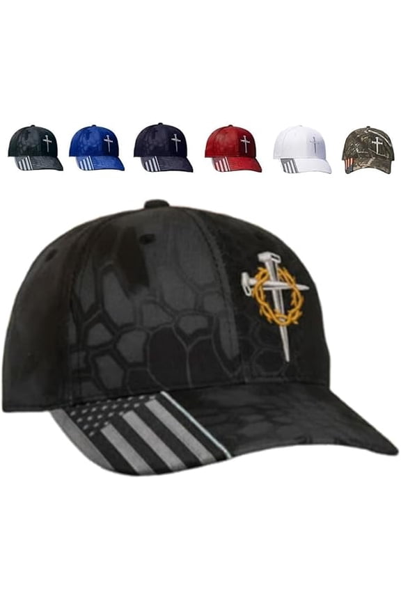 3 Nails Cross Hat, Adjustable Jesus 3 Nail Cross Hat with American Flag,Religious 3 Nail Cross Design Christian Baseball Caps