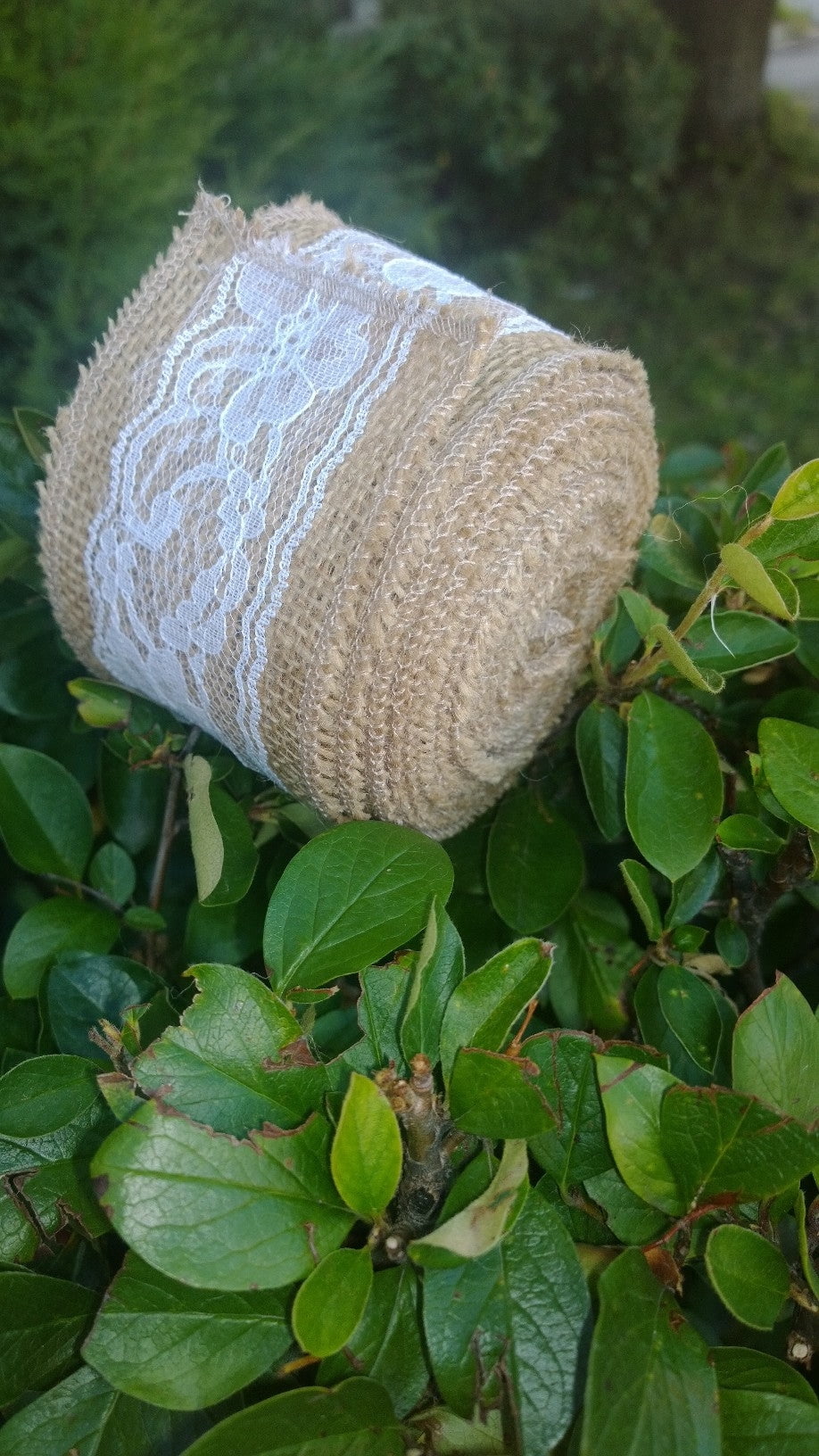 3 Natural Burlap Ribbon W 2 White Lace 5 Yards Made In Usa-,
