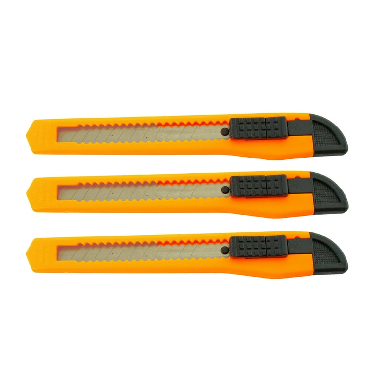 3 Neon Orange Utility Knife Box Cutters Heavy Duty Industrial Strength