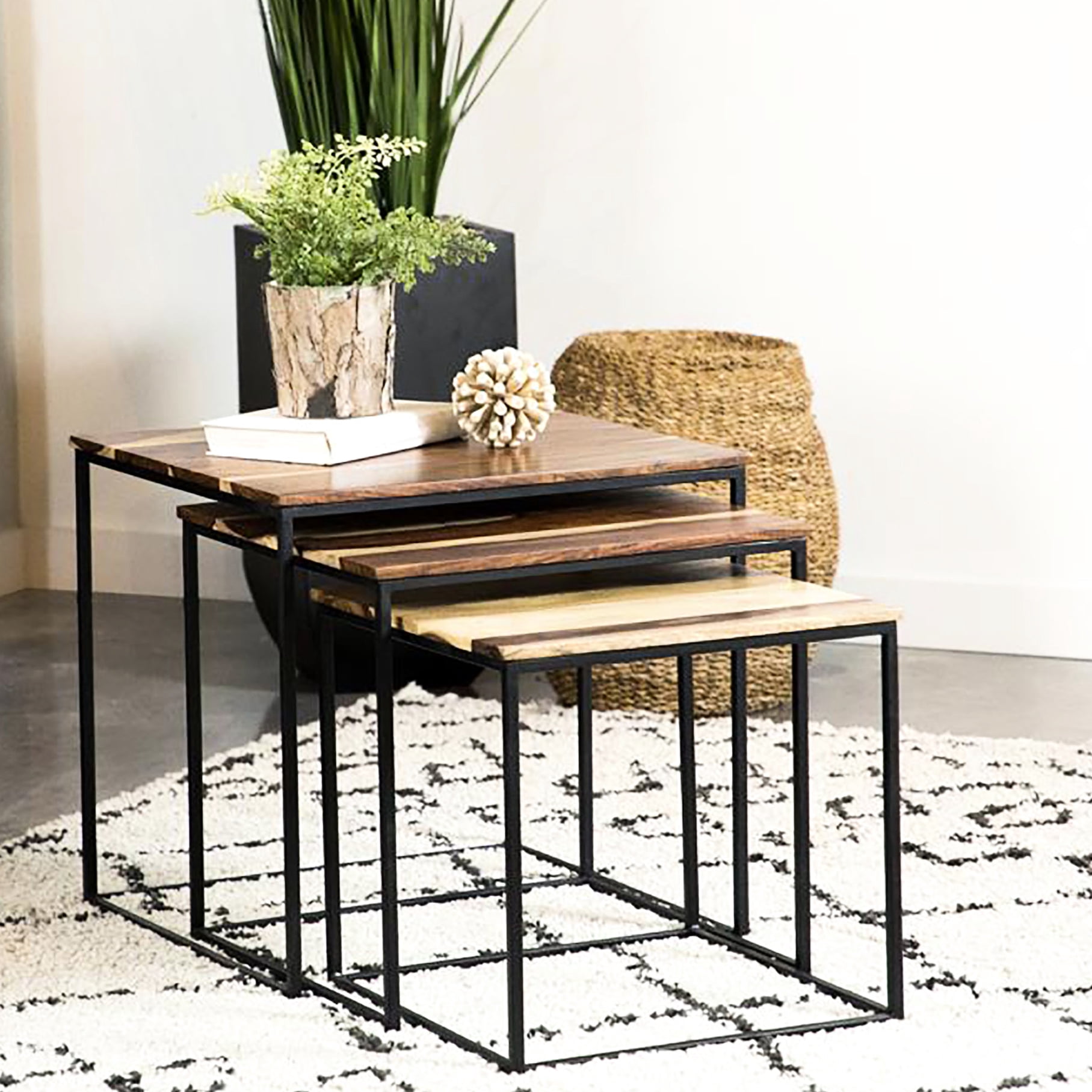 Nesting Table Base 3 Nesting Tables - Natural Wood With Black Metal Accents Home Decor ...