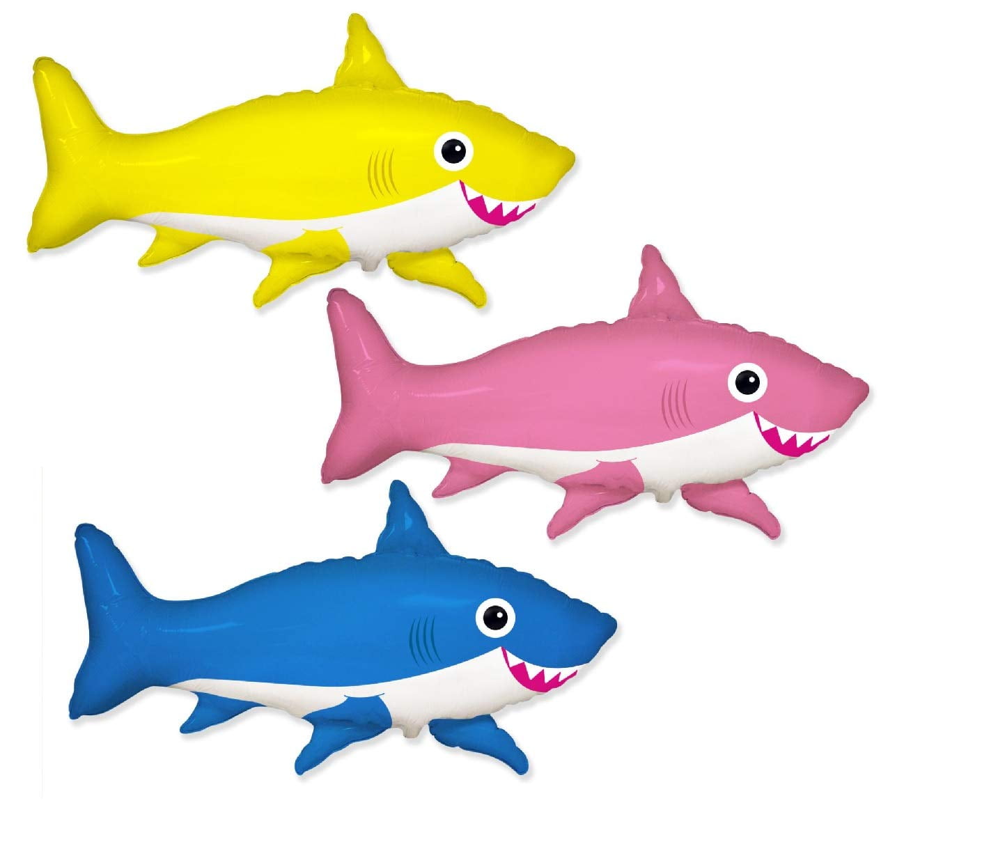 FLEXMETAL 3 New FOIL Balloons 30 inches XXL Pink, Yellow, Blue Sharks Happy Baby Shower Birthday Any Occasion Frenzy Fishing