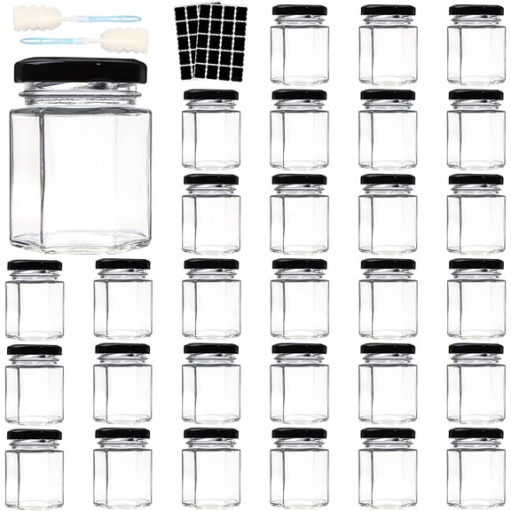 3 OZ Mini Hexagon Glass Jars, 30 Pack Honey Jars Small Spice Jars | for Jam, Homemade Projects, Gifts, Wedding Party Favors