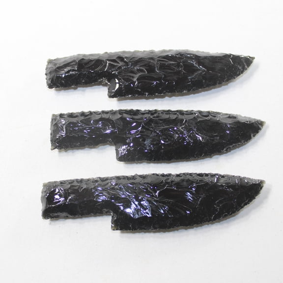 3 Obsidian Ornamental Knife Blades #512d Mountain Man Knife