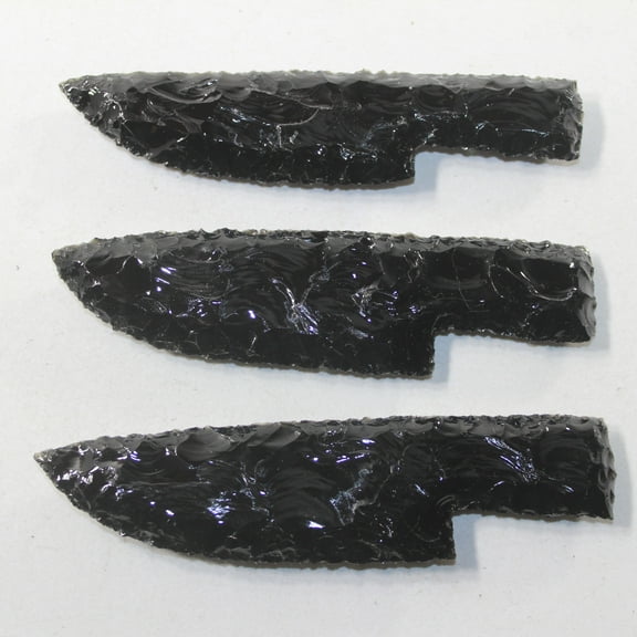 3 Obsidian Ornamental Knife Blades #6731 Mountain Man Knife
