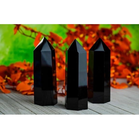 3'' Obsidian Point Obelisk Natural Crystal Wand Tower Meditation Decoration