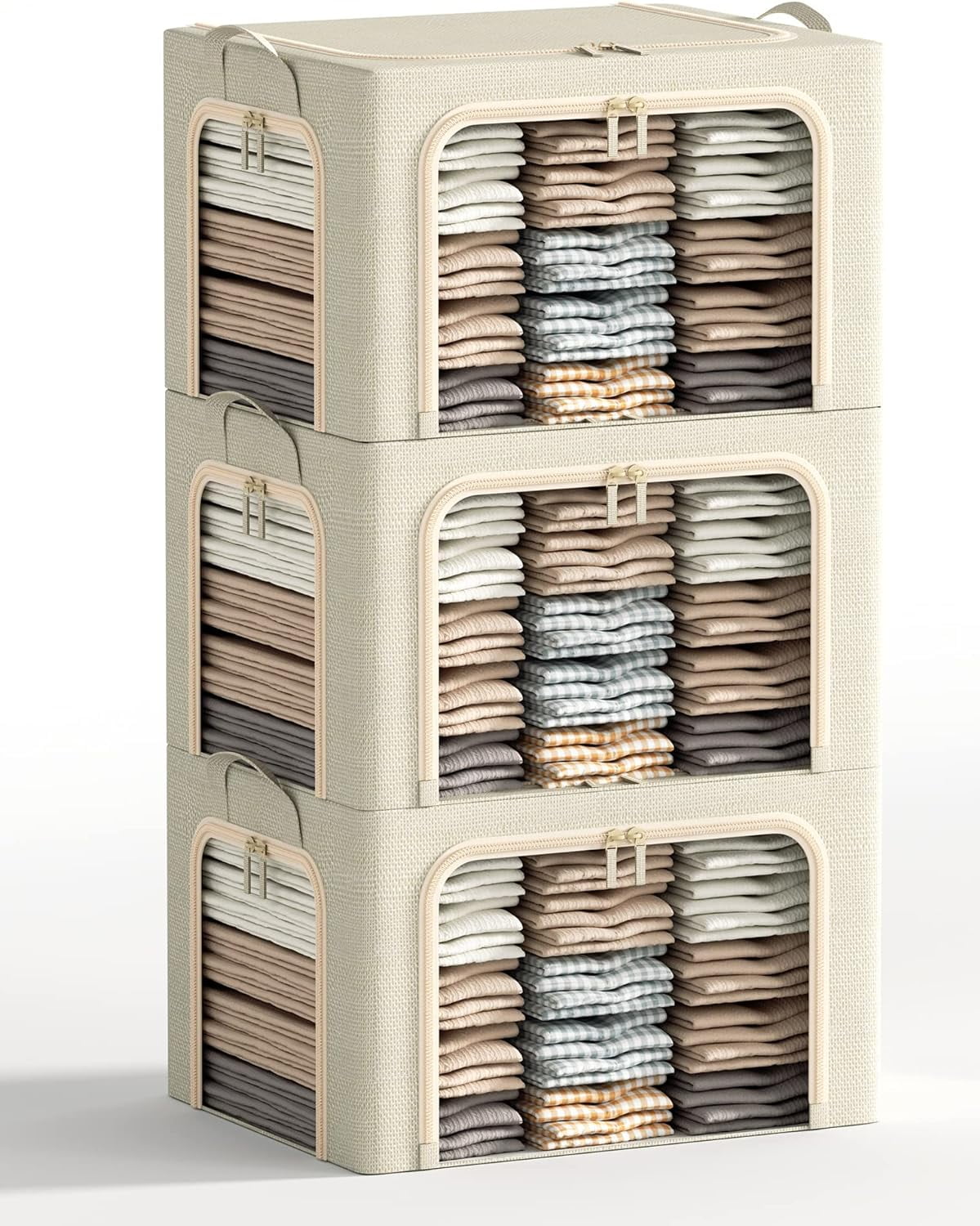3 Opeings Large Clothes Storage Bins with Metal Frame, Foldable Storage ...