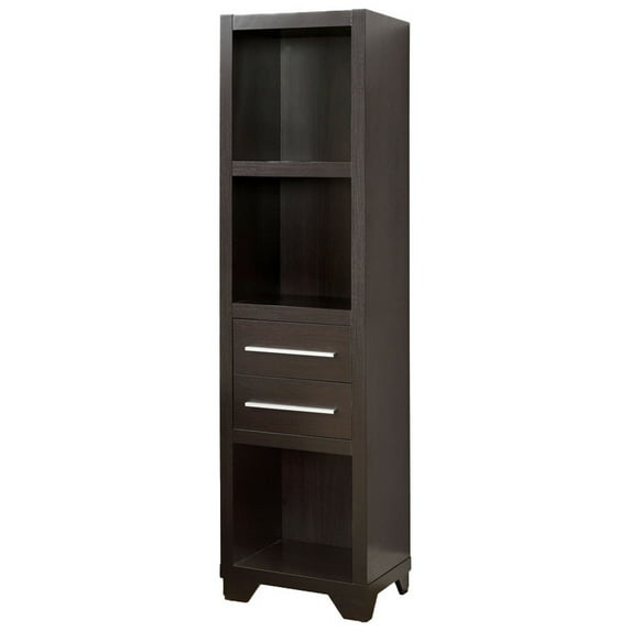 Saltoro Sherpi 3 Open Compartment Wooden Media Tower with 2 Drawers, Dark Brown