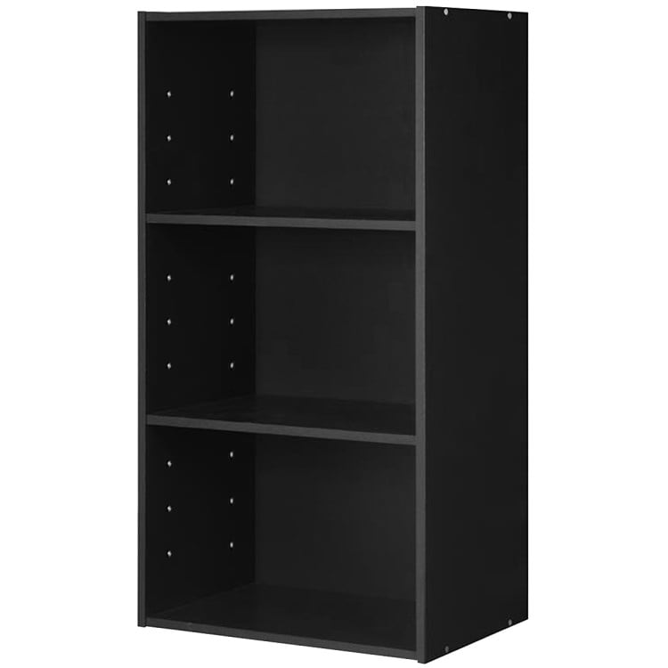 Black MDF Modern 3-Tier Open Shelf Bookcase