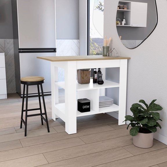 3 Open Shelves, 27.6" Depth - Counter for Kitchen Food - Cooking Environment - Storage & Sophisticated Atmosphere