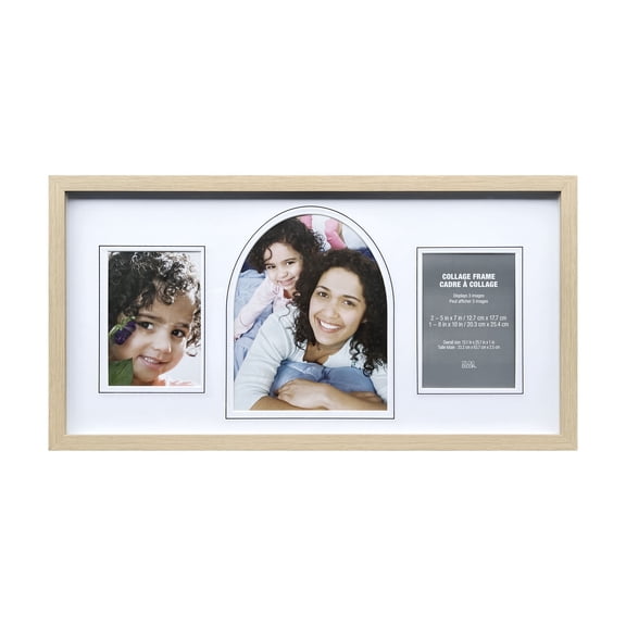 Studio Decor 3-Opening 5" x 7" Natural Woodgrain Collage Picture Frame with Mat - Includes Pre-attached Hanging Hardware, Horizontal or Vertical Display - 1 Pack