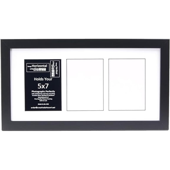 3 Opening Glass Face Black Picture Frame to hold 5 by 7 inch Photographs including 10x20-inch White Mat Collage