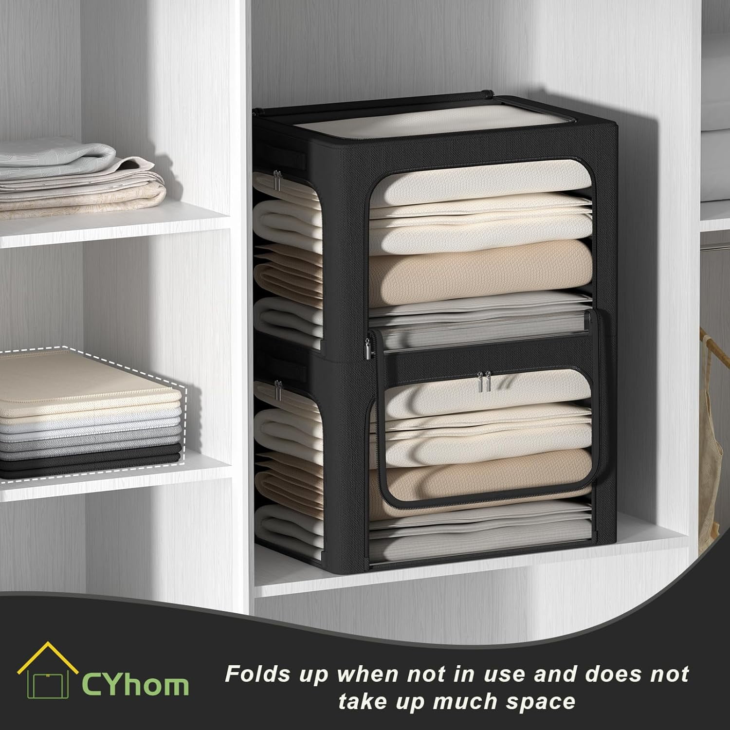 3 Openings Clothes Storage Bins Box - 3Pack Stackable Foldable Bin With ...