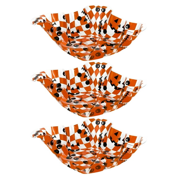 (3) Orange Pumpkins Halloween Novelty Plastic Ruffle Serving Bowls 10.5in Home Kitchen Party Favor Treats Snack Dish Containers Candy Holders Fruit Trays Tableware Decoration