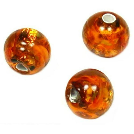 3 Orange Round Lampwork Foil Glass Beads 6 x 7mm