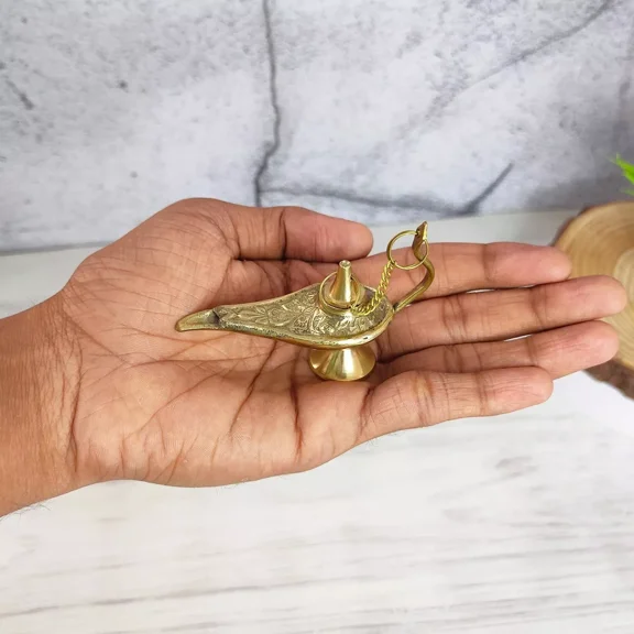 3" Ornate Genie Oil Incense Lamp Brass Hand Crafted Aladdin Home Christmas Gift