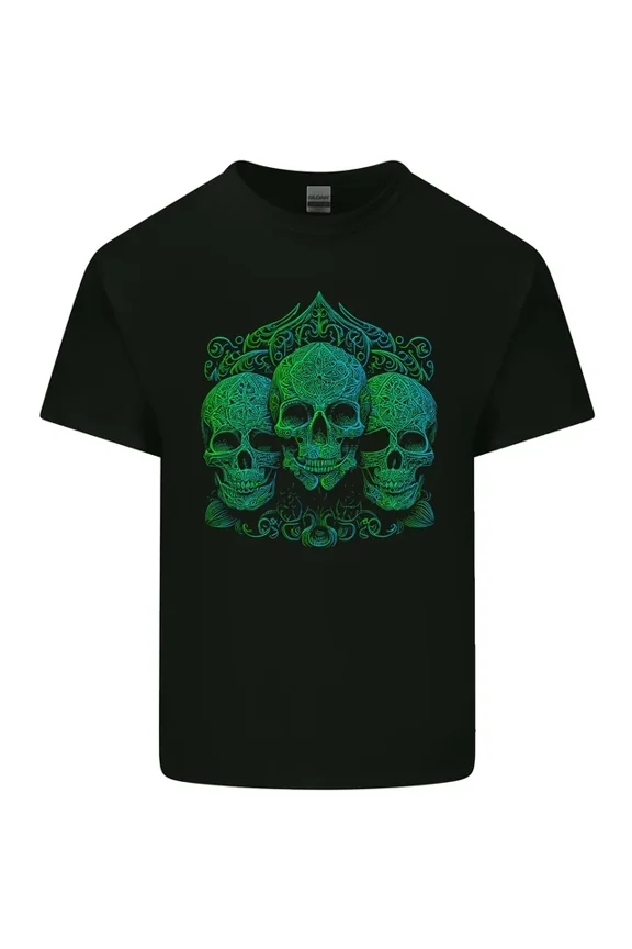 3 Ornate Green Skulls Gothic Goth Mens Womens S-5XL T-Shirt