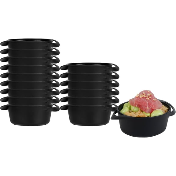 3 Ounce Mini Serving Dishes 100 Disposable Mini Appetizer Dishes - Built-In Handles Rectangle Black Plastic Mini Casserole Dishes Serve Snacks or Desserts