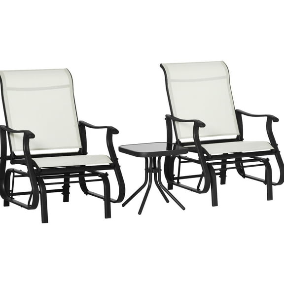 3 Outdoor Glider In Cream White - Steel Frame, Tempered Glass Table For Patio, Backyard Relax With A Serene Glide Gliders Frame And Top Garden, Backyard, Lawn Smooth Gliding Motion, Comfortable High