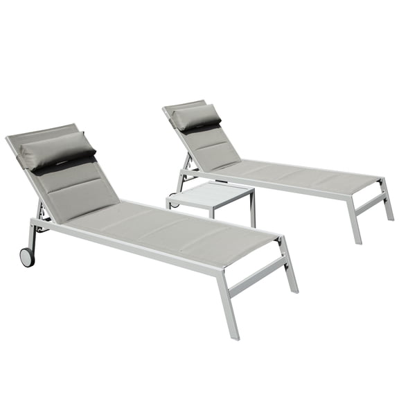 3 Outdoor Lounge : Aluminum Pool Chairs With Fabric. Side Table & Movable Wheels. Adjustable Reclining Positions. Gray For Beach, Yard, Pool. Long-lasting Chaise . Recliner. Poolside, Yard. Rust-