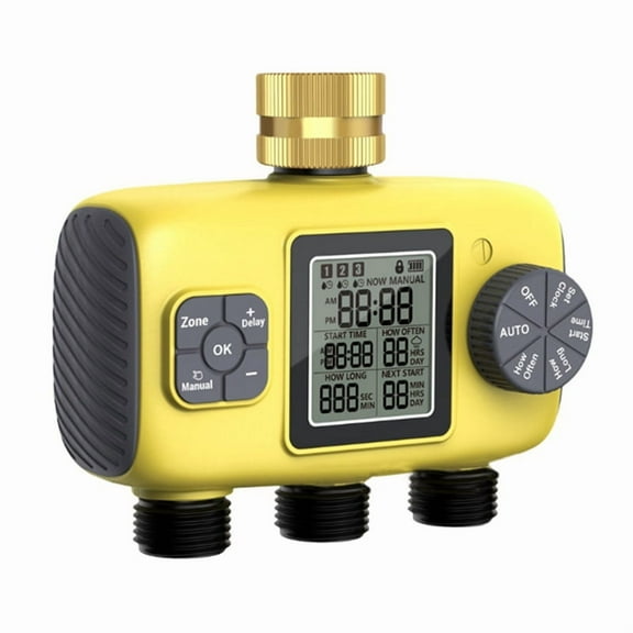 3-Outlet Automatic Water Timer Automatic Irrigation Sprinkler System for Outdoor Garden Lawn Greenhouse Plants,1 * Smart Watering Controller,Yellow
