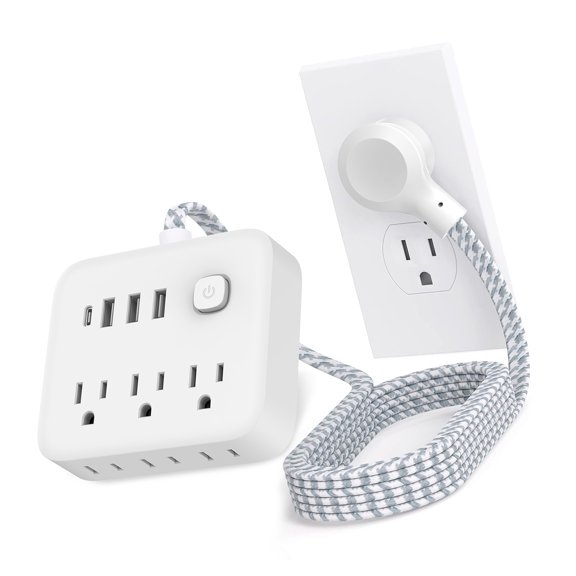 3 Outlet Desk Power Station Flexible Cable ABS Build Safety Efficient Travel Power Supply with 3 USB 1 Type C
