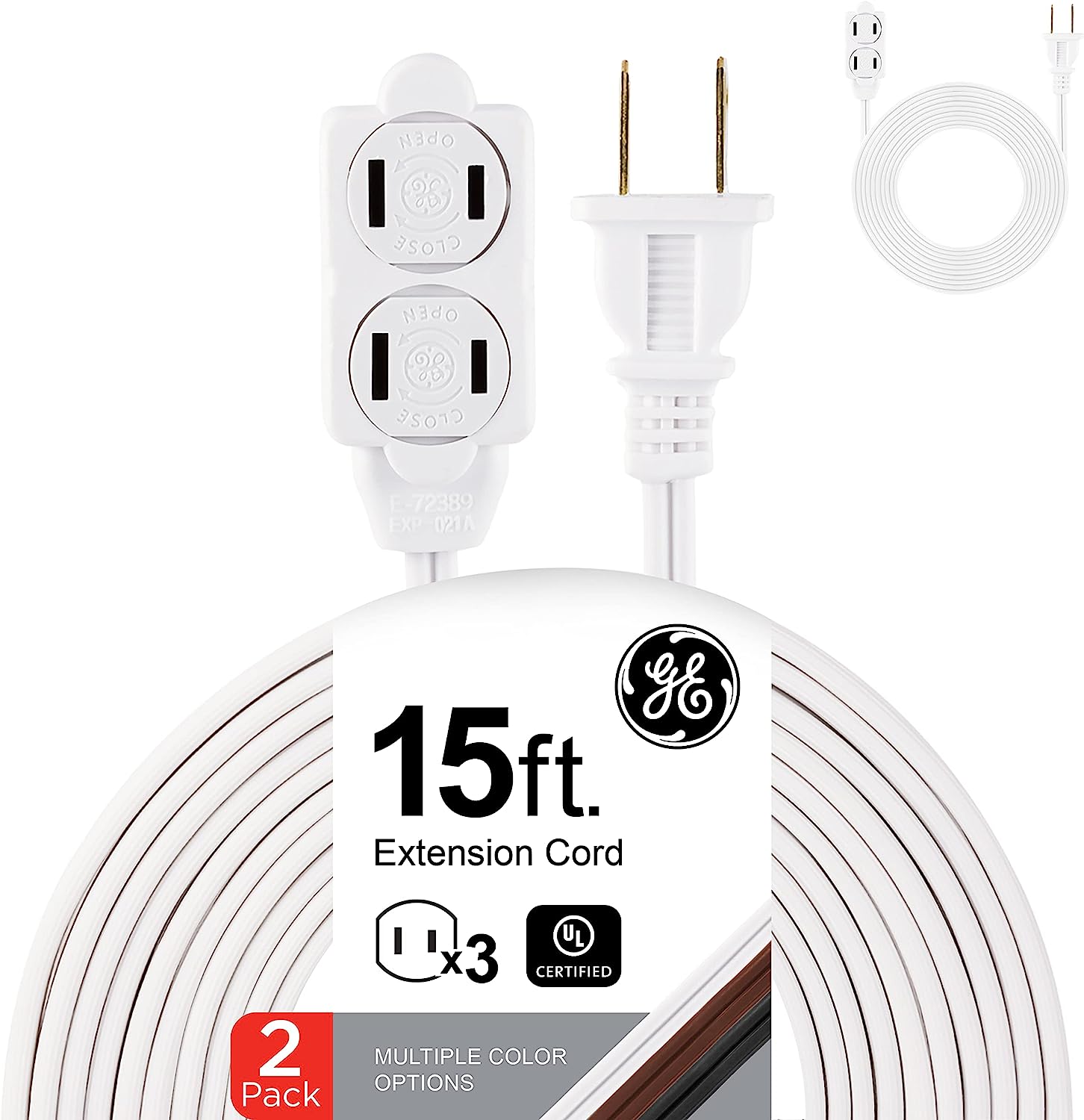 3Outlet Extension Cord with Multiple Outlets 15 Ft Extension Cord