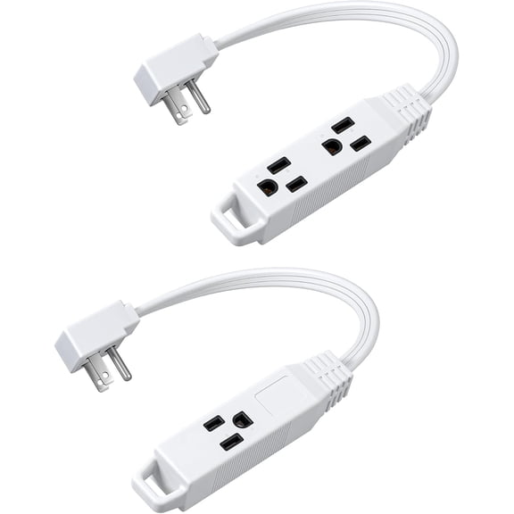 3 Outlet Extension Cord with Flat Plug Christmas, 1FT 16/3 Awg Grounded Power Cable for Indoor Use, SPT-3 Cord, White, ETL Listed, 2 Pack
