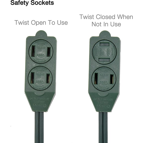 3 Outlet Extension Cord with Hand/Foot Switch and Light Indicator with Safety Twist-Lock, 16/2, 8 Feet Green, UL Listed