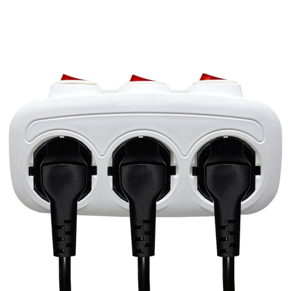 3-Outlet Extension Socket with Individual Switches, Overload Protection, Space-Saving Design for Home Office, Entertainment Center, 1650W/15A white