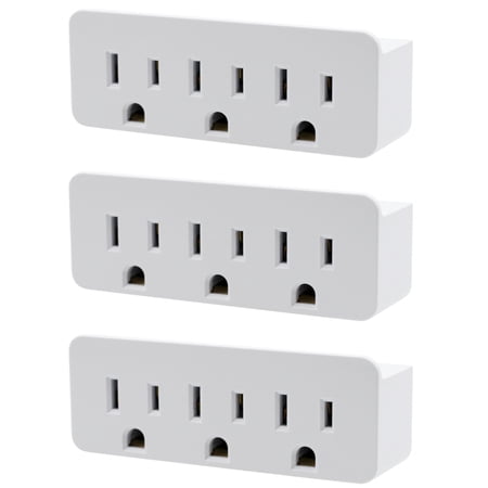 3 Outlet Grounded Wall Adapter - Splitter Extends 1 Outlet to 3 with Phone Securing Lip, Perfect for Travel | 3 Pack
