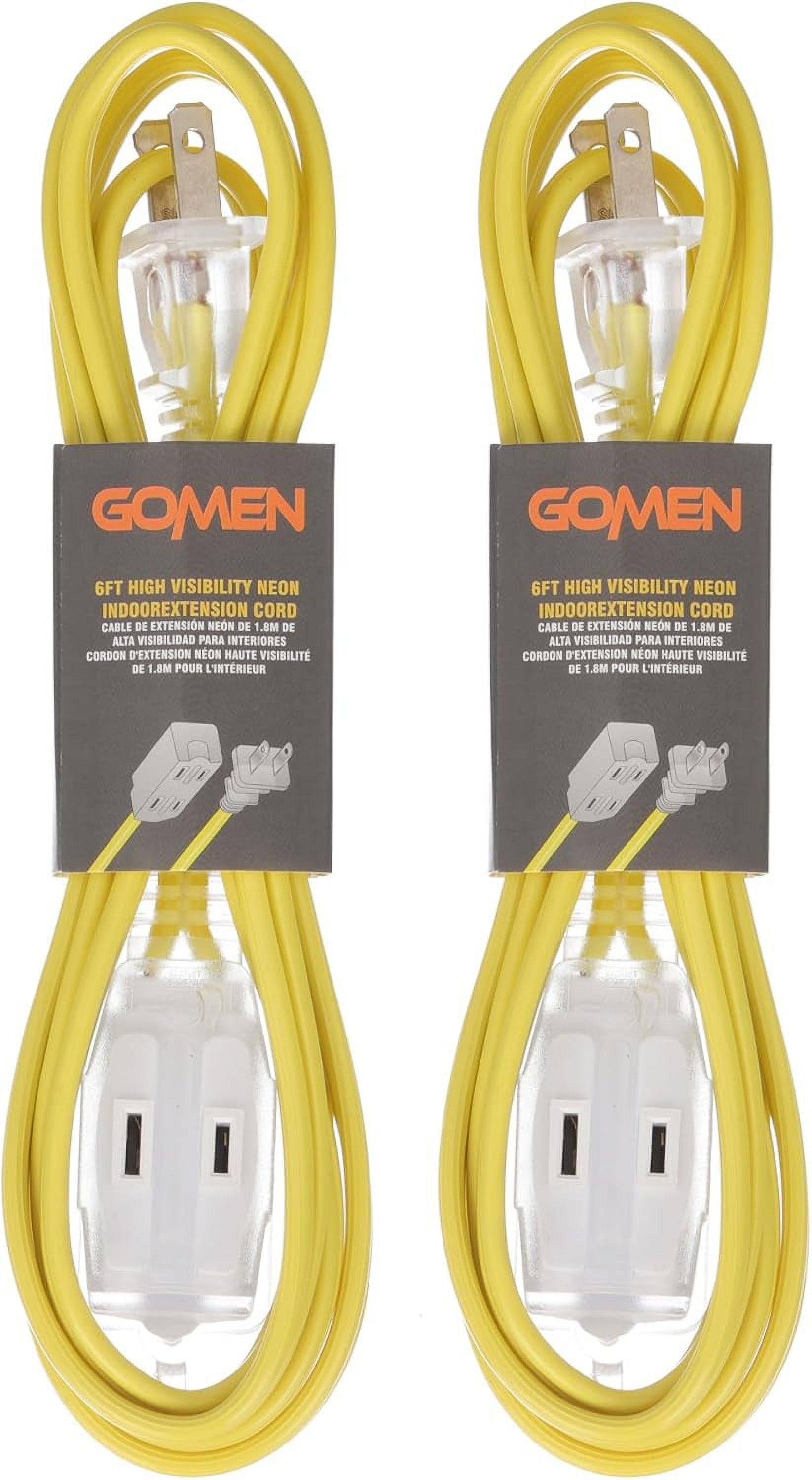 3 Outlet Indoor Extension Cord Neon Color, 6 Ft 2 Prong, 16/2 AWG SPT2