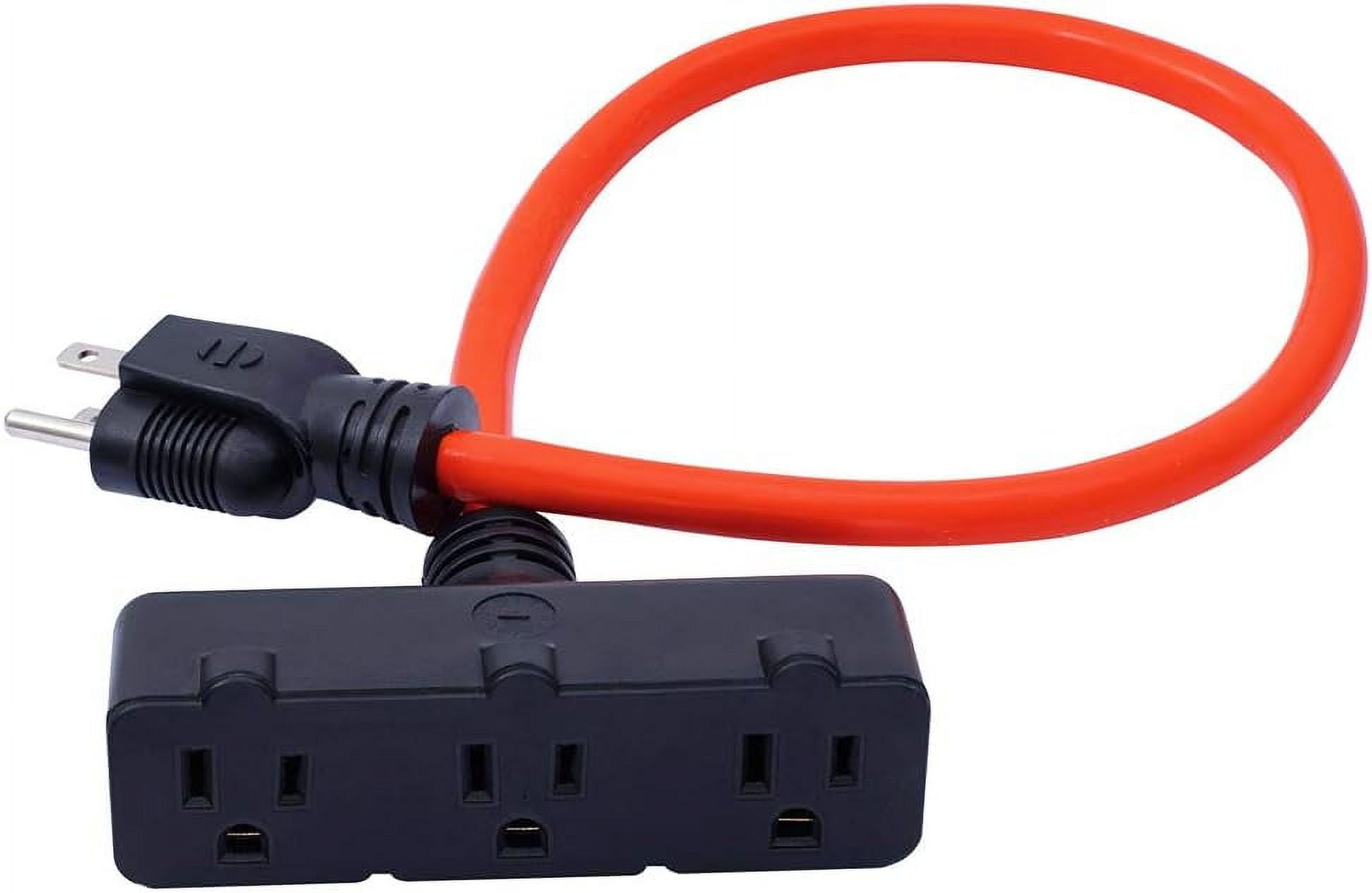 3-Outlet Power Extension Cord, 12AWG 2-Feet Extension Cord, 125V/15Amp 1875Watt, Orange