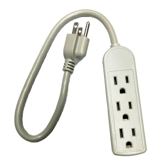 3 Outlet Power Strip 1 Ft Heavy Duty Extension Cord 13 Amps Breaker 125V NEW