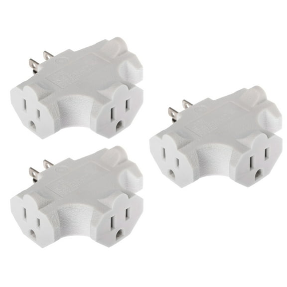 3 Outlet T Shaped Wall Plug Grounding Adapter Splitter Extender – Durable Grounded Power Tap | 3 Pack (White)