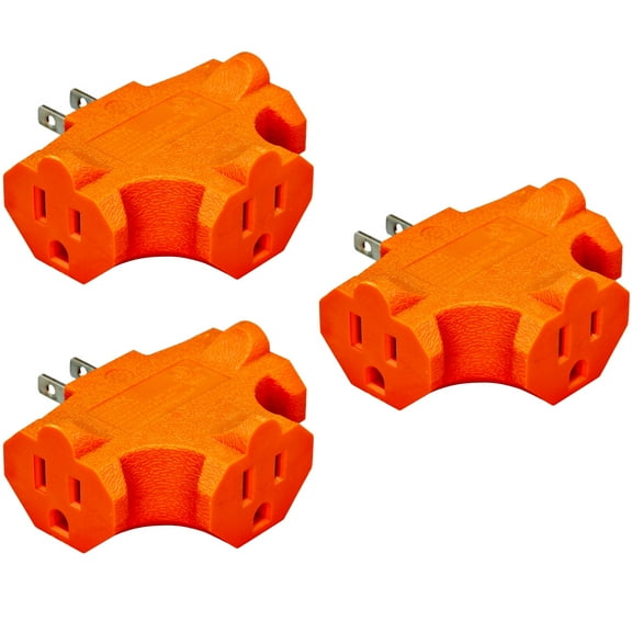 3 Outlet T Shaped Wall Plug Grounding Adapter Splitter Extender Triple Tap – Durable Grounded Power Tap | 3 Pack (Orange)