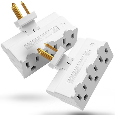3 Outlet Wall Adapter (2 Packs), Fosmon ETL Listed 3-Prong Swivel Grounded Indoor AC Mini Plug Wall Outlet Extender Tap (White)