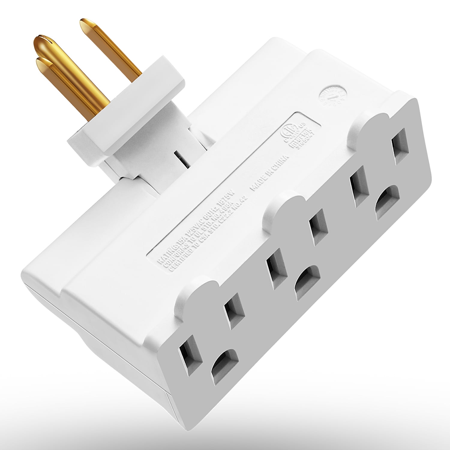 3 Outlet Wall Adapter, Fosmon ETL Listed 3-Prong Swivel Grounded Indoor AC  Mini Plug Wall Outlet Extender Tap (White) 