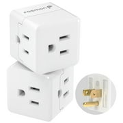 Fosmon [ETL Listed] 2 Pack 3 Outlets Electrical Adapters Plug For Travel, Cruise, Home & Office, Grounded 3 Prong Plug In Wall Adapter Charger, 3 Way, Multi Plug & Cube Wall Outlet Extender, White