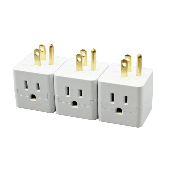 3 Outlet Wall Adapter Travel Cube  Grounder Splitter Turns One Outlet into Three | 3 Pack