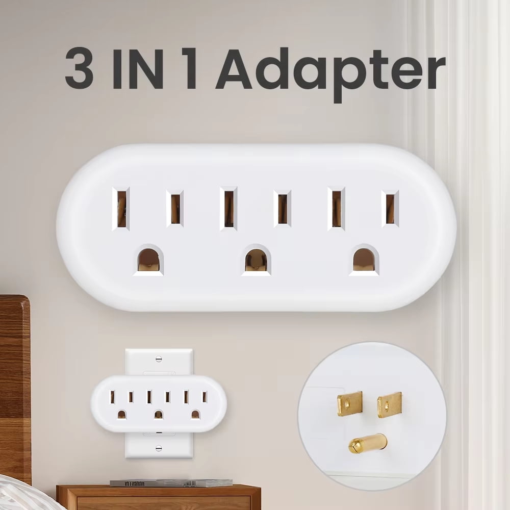 3-Outlet Wall Tap Adapter - 1 to 3 Grounded Outlet Extender, 3-Prong ...