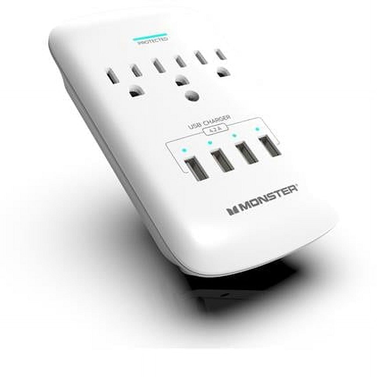 White 3-Outlet Wall Tap Surge Protector with 4 USB Ports