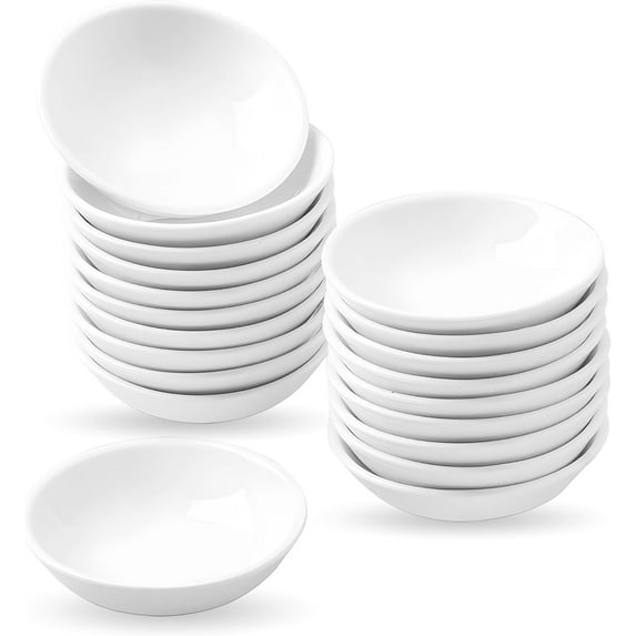 3 Oz Ceramic Dipping Bowls, Soy Sauce Dish & Bowl, Small Dipping Sauce Bowls, Flat Cat Dish, Mini Appetizer Plates for Side Dishes, Condiment,BBQ and Party Dinner -4 Inch-Set of 15
