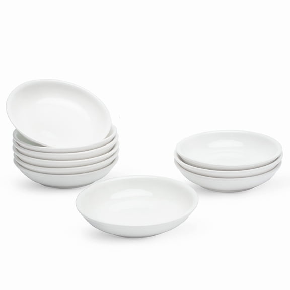 XINLTC Round Small Ceramic Dipping Bowls, Set of 10, 3 oz, 4 Inch, White Soy Sauce Dish, Flat Cat Dish, Microwave Safe
