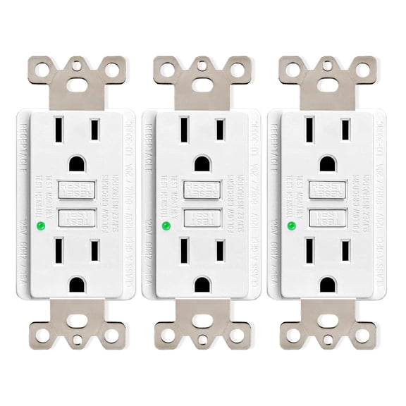 3 PACK 15A GFCI Outlet, Non-Tamper-Resistant GFI Duplex Receptacle with LED Indicator, Ground Fault Circuit Interrupter with Wall Plate Electrical Outlet Protecting , ETL UL Listed