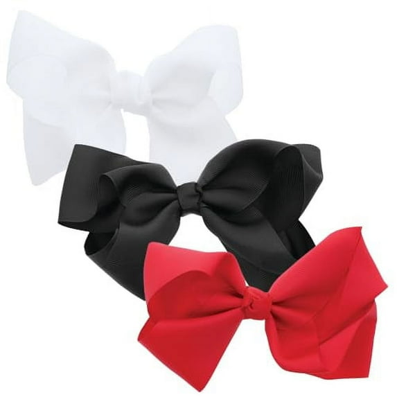 3 PACK 5.5 Inch Grosgrain Hair Bow Clip For Woman And Girls (Black Red White)