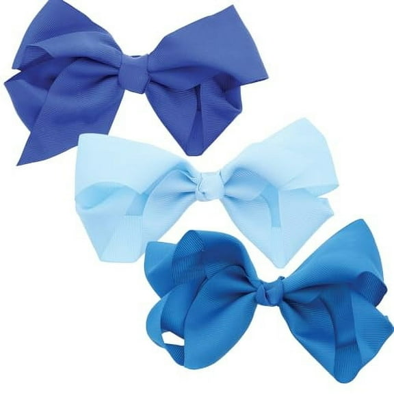 3 PACK 5.5 Inch Grosgrain Hair Bow Clip For Woman And Girls (Blue)