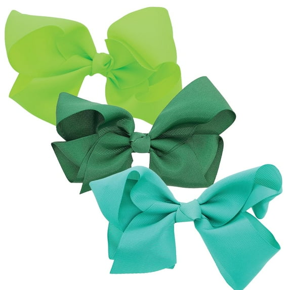 3 PACK 5.5 Inch Grosgrain Hair Bow Clip For Woman And Girls (Green)