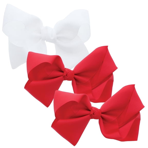 3 Pack 5.5 Inch Grosgrain Hair Bow Clip For Woman And Girls (Red White)