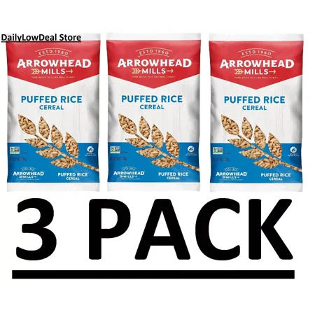 3 PACK - Arrowhead Mills Puffed Rice Cereal, 6 Oz (Total 18 oz)